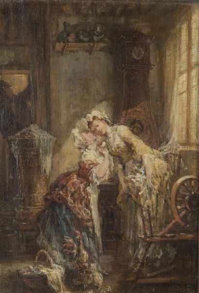 null Auguste Charles GROLLEAU (1825-?) Le secret échangé Huile sur toile Signée en...