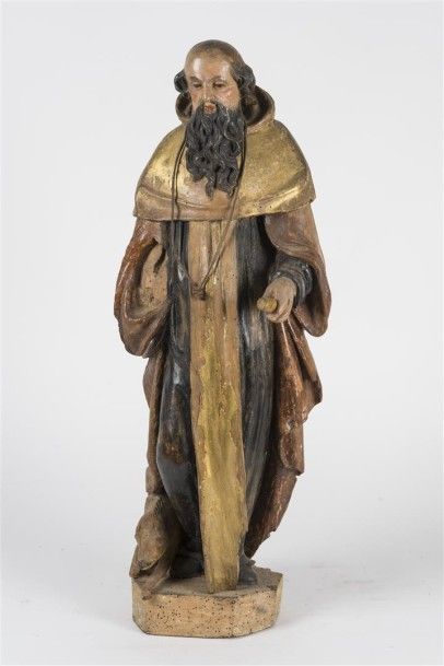 null Saint Antoine Sujet en bois sculpté polychrome et doré 17ème siècle H : 80 -...