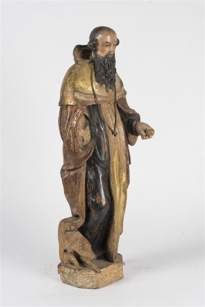 null Saint Antoine Sujet en bois sculpté polychrome et doré 17ème siècle H : 80 -...