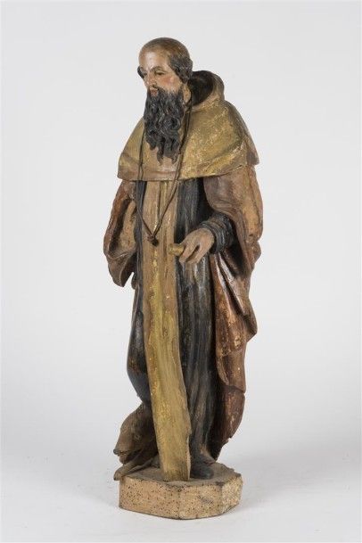 null Saint Antoine Sujet en bois sculpté polychrome et doré 17ème siècle H : 80 -...
