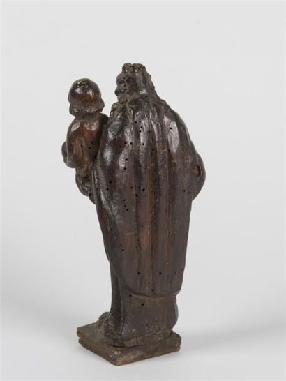 null Vierge à l'Enfant en bois sculpté 18ème siècle H : 23 - L: 11 cm