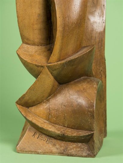 null Robert ROUBAL (Né en 1933) Sculpture abstraite en bois d'olivier Quelques manques....