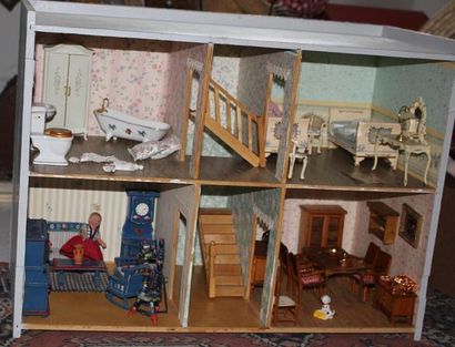 null Maison de poupée année 1970, fabrication artisannale : Salle à manger et salon...