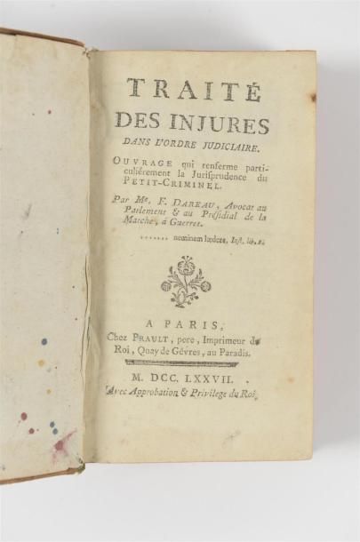 null DAREAU (François), TRAITE DES INJURES DANS L'ORDRE JUDICIAIRE, Paris, Prault,...