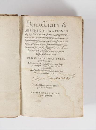 null DEMOSTHENE, ESCHINE, (préfacé par HIERONYMUM VUOLFIUM OETINGENFEM, dit HIERONYMUS...