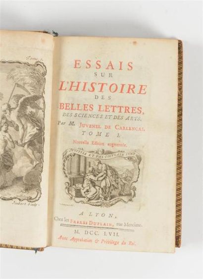 null ESSAIS SUR L'HISTOIRE DES BELLES LETTRES, Lyon, Frères Duplain, 1757, 4 tomes...