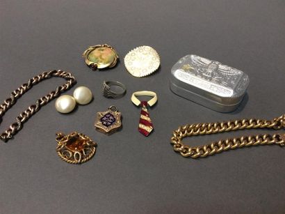null Lot bijoux fantaisies métal. 2 pendentifs, 1 bague, 1 paire de boucles d'oreilles,...