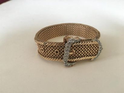 null Bracelet ceinture en or jaune (750) 18K, maille brossée, bordure en chevrons....