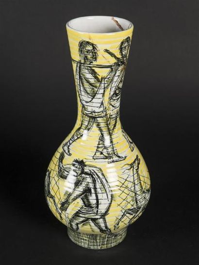 null SAN POLO VENEZIA (XXème) Vase de forme pansue à col ouvert à décor de chasseurs....