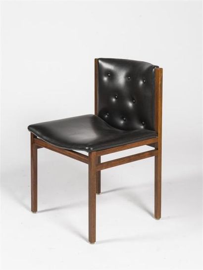 null Alfred HENDRICKX (né en 1931) Suite de six chaises en palissandre de rio. Assise...