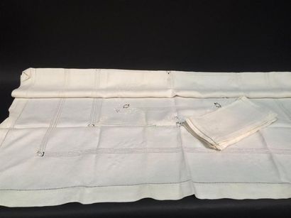 null Nappe (120x120cm) et onze serviettes monogrammées SG