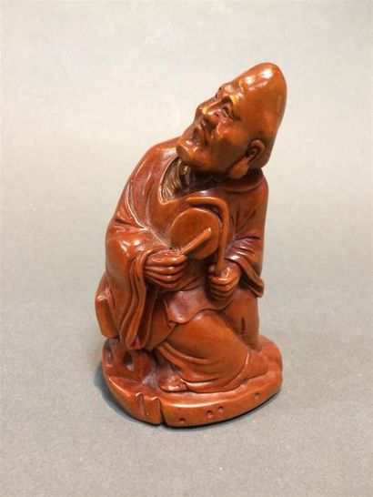 null CHINE, Sage en bois sculpté H: 11.5 cm