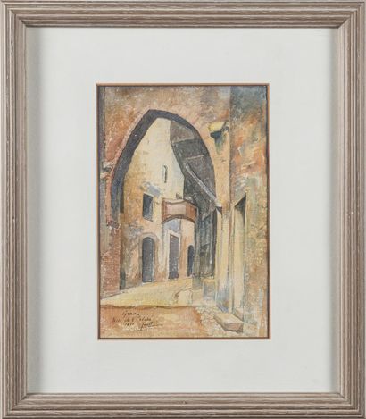 null Léon PERROT (1892-1971)
-Grasse rue de l'aquarelle sur papier, 23 x 15 cm
-Nice...