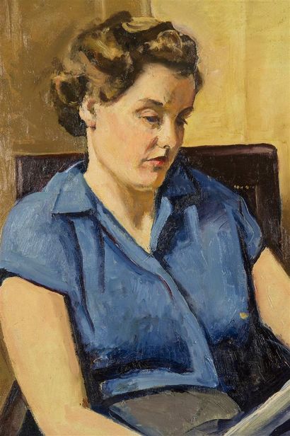 null Hippolyte TAVERNIER (1884-1957)
Portrait de femme au journal
Huile sur toile...