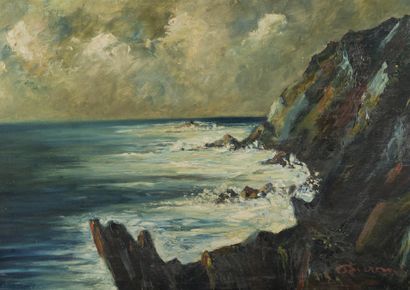 null Henry BURON (1880-1969)
Falaise en Bretagne
Huile sur panneau 
61 x 96 cm