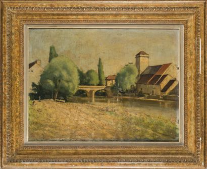 null Hippolyte TAVERNIER (1884-1957)
Paysage de bord de rivière, 
Huile sur toile,...