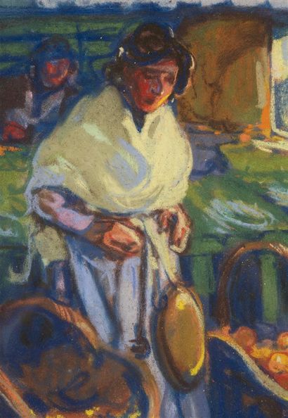 null Louis FORTUNEY (1875-1951)
la marchande de fruit sur un nmarché provencale
pastel...