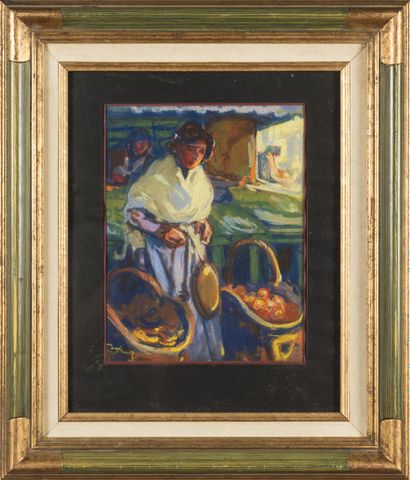 null Louis FORTUNEY (1875-1951)
la marchande de fruit sur un nmarché provencale
pastel...