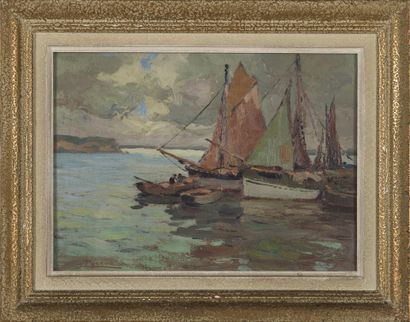 null Léon PERROT (1892-1971)
Les bateaux 
Huile sur bois
Signée en bas à gauche
25...