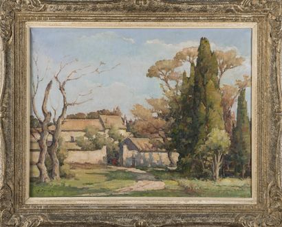 null Léon PERROT (1892-1971)
Paysage de la Drôme 
Huile sur carton signée en bas...