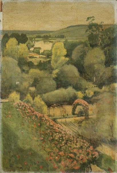 null Hippolyte TAVERNIER (1884-1957)
Boucle de la seine avec jardin 
Huile sur toile
Signée...