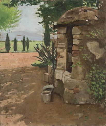 null Hippolyte TAVERNIER (1884-1957)
Jardin en Provence 
Huile sur panneau 
Non signé
55...