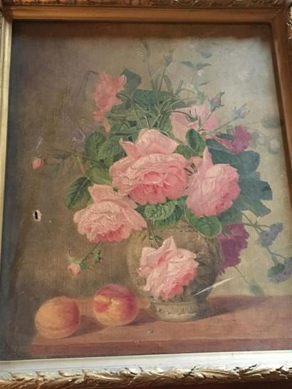 null Paul DREVET Bouquet de roses Huile sur toile Signée en bas à gauche datée 1...