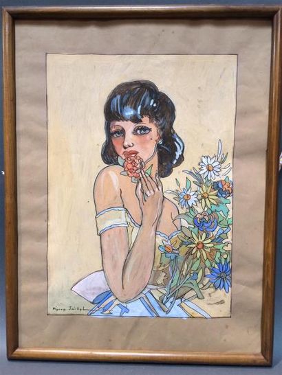 null Pierre JAILLET, femme aux fleurs, aquarelle signé 32 x 46 cm