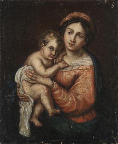 null Ecole italienne 18ème siècle
Vierge à l'Enfant 
Huile sur toile
56 , 5 x 49...