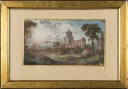 null Attribué à Pierre Antoine PATEL (1648 - 1707)
Paysage de ruines classiques,...