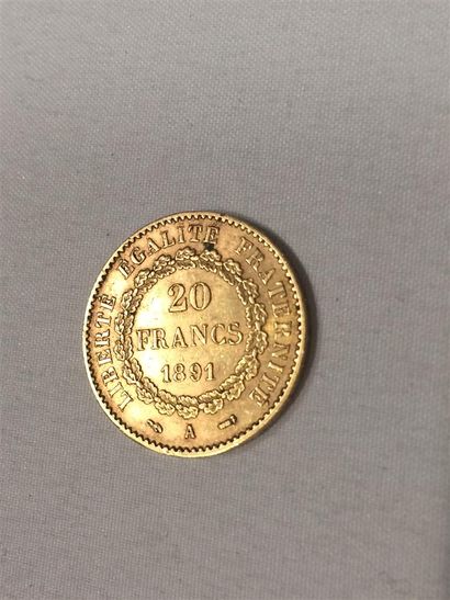 null 1 pièce de 20F en or jaune République Française 1891