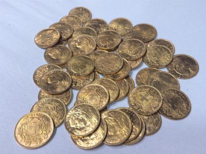 null 50 pièces de 20F Suisse en or.