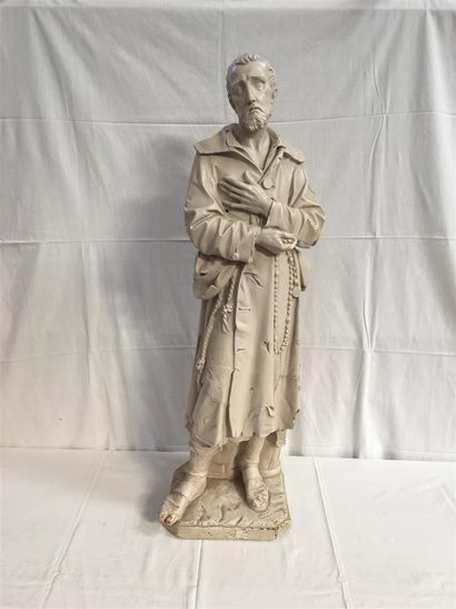 null Statue en plâtre mendiant laqué Saint François de Salles H : 104 cm