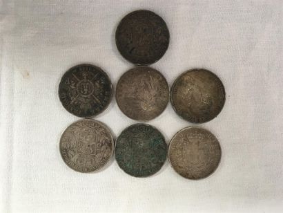 null 7 pièces de 5 francs en argent 19ème 180 grs