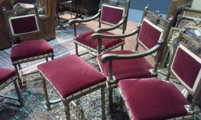 null Paire de fauteuil, trois chaises, style Louis XIII, bout de pied