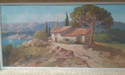 null Grand paysage de Provence signé , huile sur panneau
98 x 48 cms