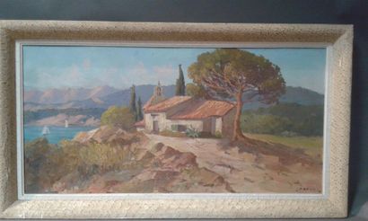 null Grand paysage de Provence signé , huile sur panneau
98 x 48 cms