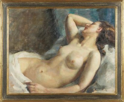 null Madeleine PLANTEY (1890 - 1985)
Femme nue
Huile sur panneau 
signée en bas à...