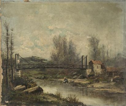 null Jean BAIN (1860-1908)
Le pont de Morancé sur l'Azergues
Huile sur toile
Signée...