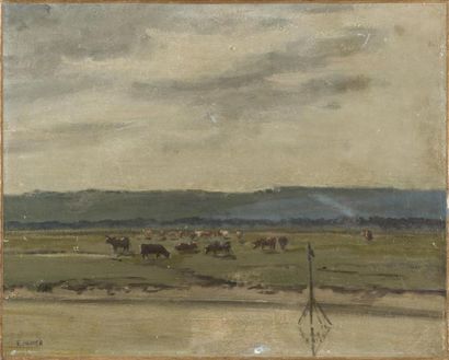 null Emile MUNIER (1810-1895)
Paysage huile sur toile marouflée sur panneau
Cachet...