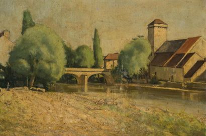 null Hippolyte TAVERNIER (1884-1957)
Paysage de bord de rivière, 
Huile sur toile,...