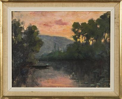 null Léopold SMETANA (1867-1948)
Tonnerre vue de rivière 
Huile sur carton
Signée...