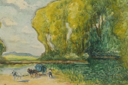 null Léopold SMETANA (1867-1948)
Aube environ de RAMEMPT
Vue de paysage avec calèche
Huile...