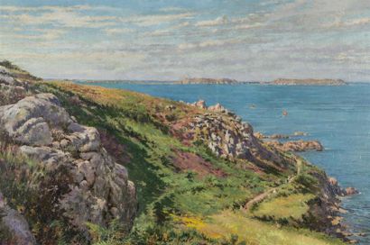 null Ferdinand GUELDRY (1858 - 1945)
Les îles du Levant vues de la presqu'il de GIENS
Huile...