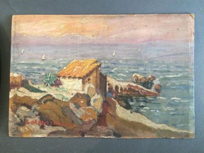 null lot de deux peintures :
B. JACQUIER Barque échouée huile sur contreplaqué signée...