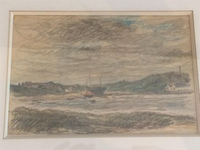 null M. LE VAVASSEUR
Bateau dans une crique, 
dessin
A vue 19 x 12.5 cm
Signé en...