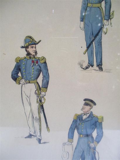 null Deux dessins à l'encre et aquarelle sur papier
Les uniformes de la marine
40...