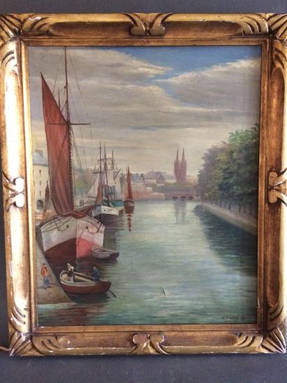 null Stanislas DOARE bâteaux à quai, 
huile sur toile, signée et datée 1936 en bas...