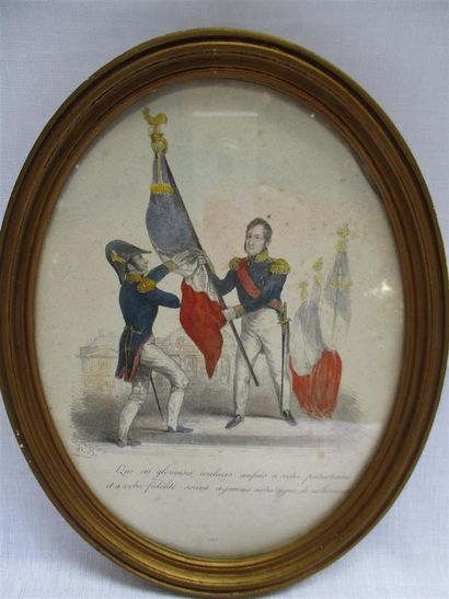 null Louis-Philippe remettant un étendard à un officier de marine
Gravure en couleur
19ème...
