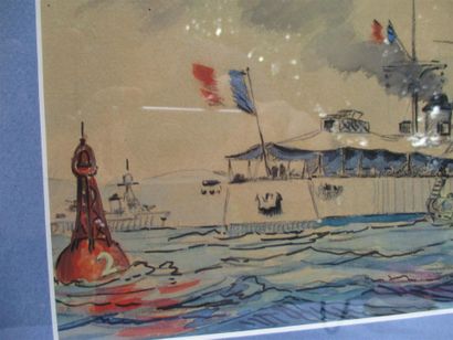 null Ecole française vers 1930
Escorteur de la marine nationale
Aquarelle sur papier
39...